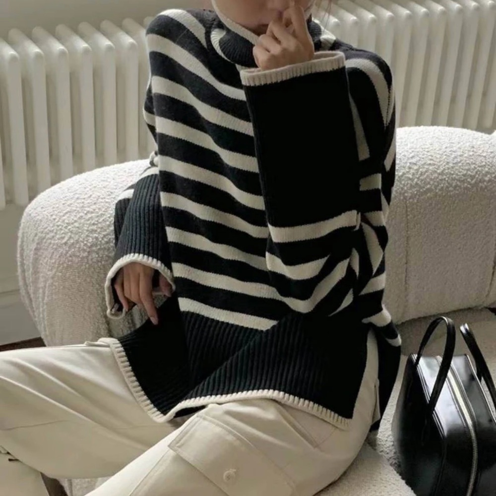 Contrast Color Striped Long Sleeves Sweater